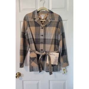 Pendleton Wool Belted Jacket Neutral Plaid Womens Medium Old Money Classic NWT